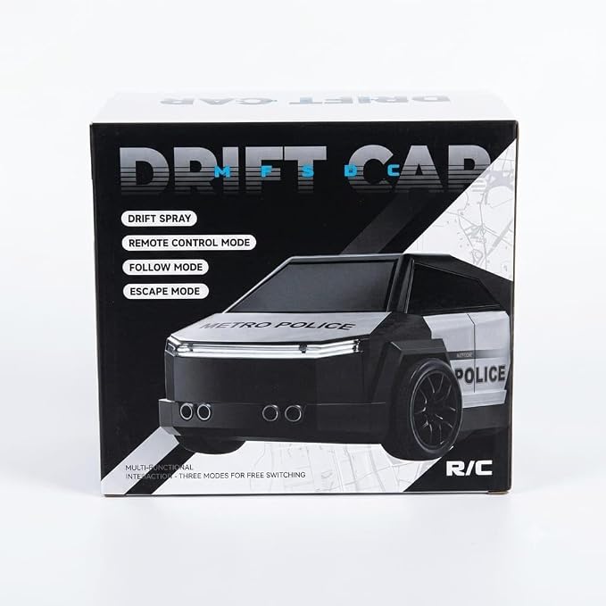 Metro Police Mini RC Drift Car with Spray Mist, LED Lights & Music