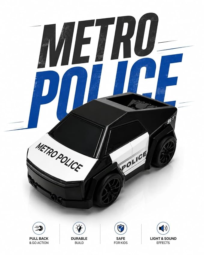 Metro Police Mini RC Drift Car with Spray Mist, LED Lights & Music