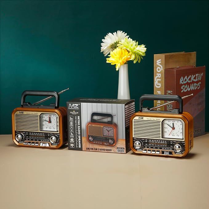 MZ S669 (Retro Radio Speaker) Multi-Functional with High Power, Clock & 5W Power with 1500mAh Battery