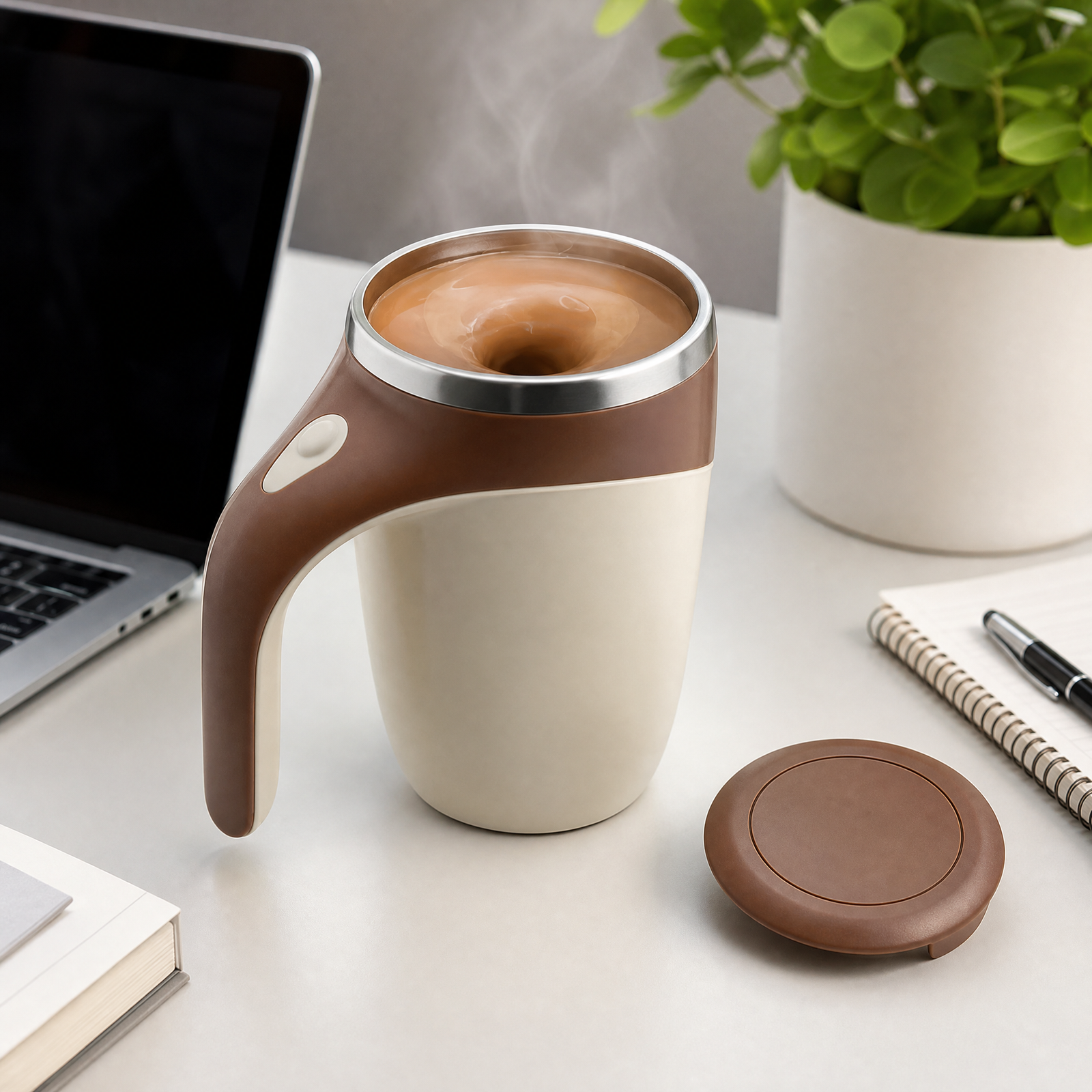 Self Stirring with Lid Automatic Magnetic Stirring Coffee Cup  (380 ml)
