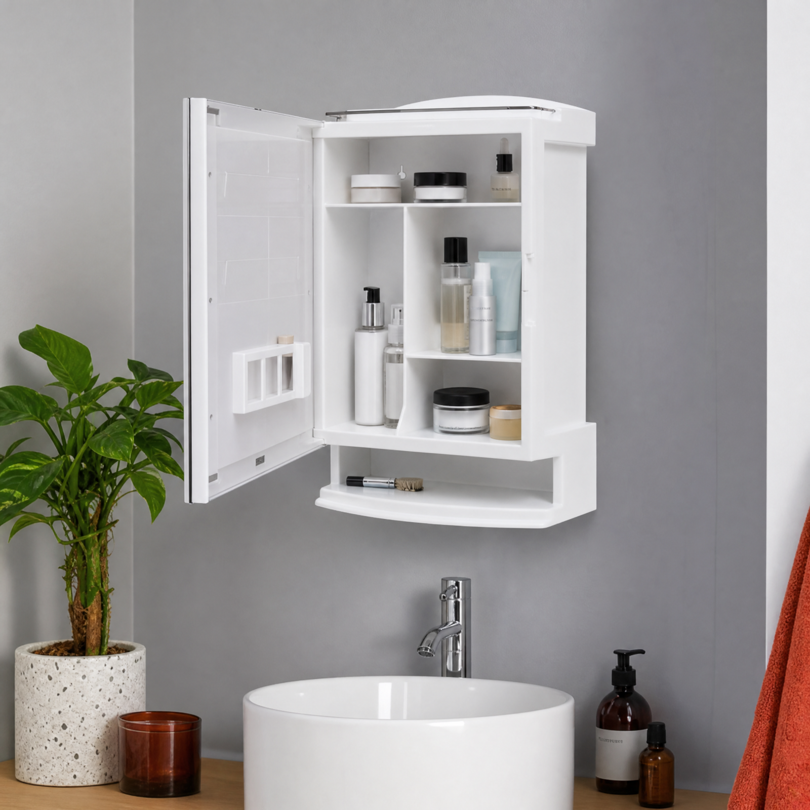 Saffire Mirror Cabinet For Home And Living Polypropylene Wall Shelf (Number of Shelves - 6, White)