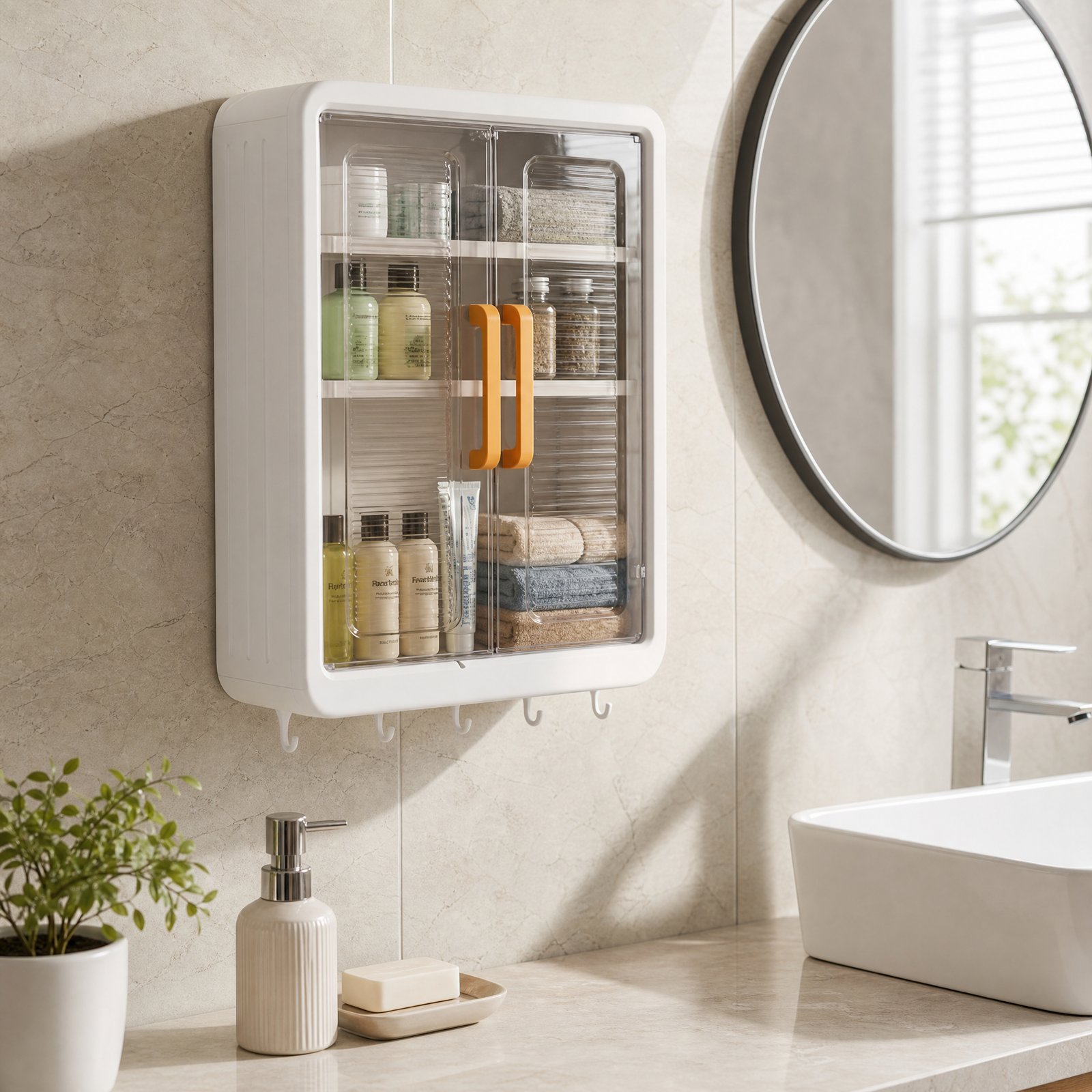 Bathroom Cabinet with 2 Doors (White, 32 x 40.5 x 13cm, 3 Layer)