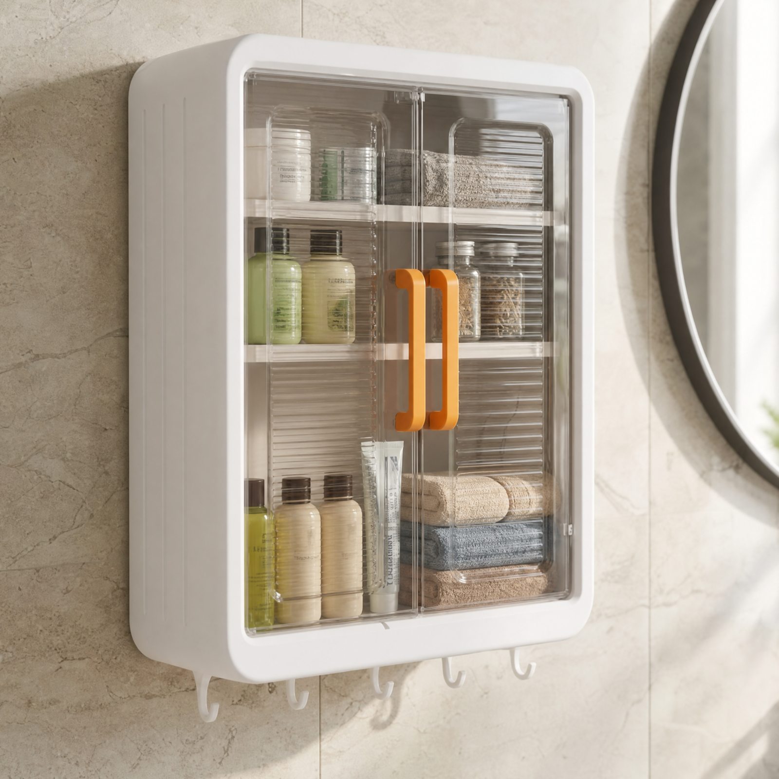 Bathroom Cabinet with 2 Doors (White, 32 x 40.5 x 13cm, 3 Layer)
