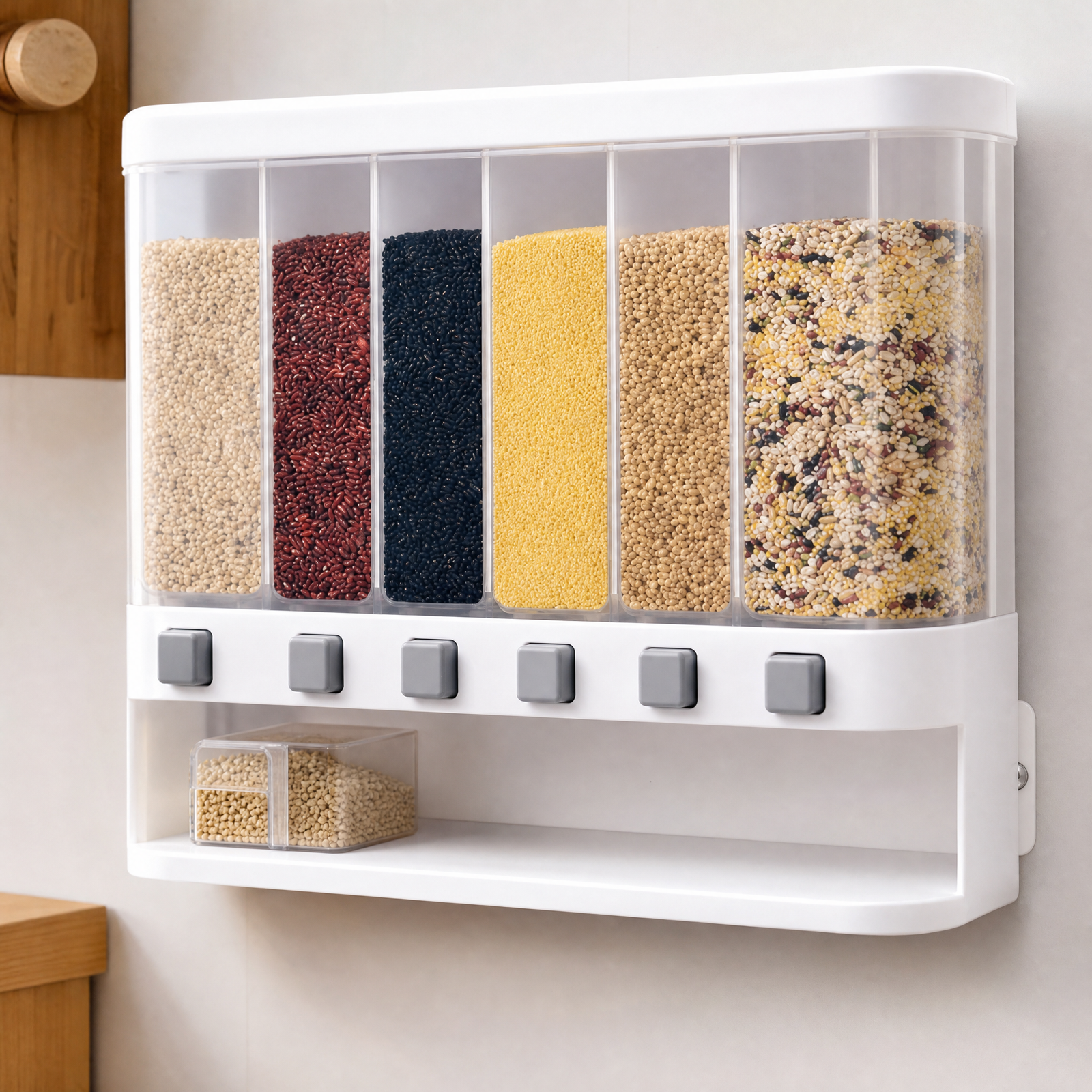 Wall-Mounted Dry Food Dispenser - 6-Grid  (Plastic, Transparent)