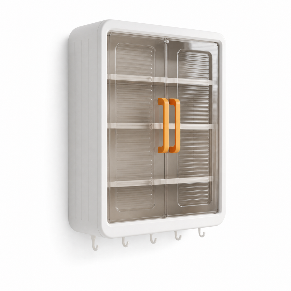 Bathroom Cabinet with 2 Doors (White, 32 x 40.5 x 13cm, 3 Layer)