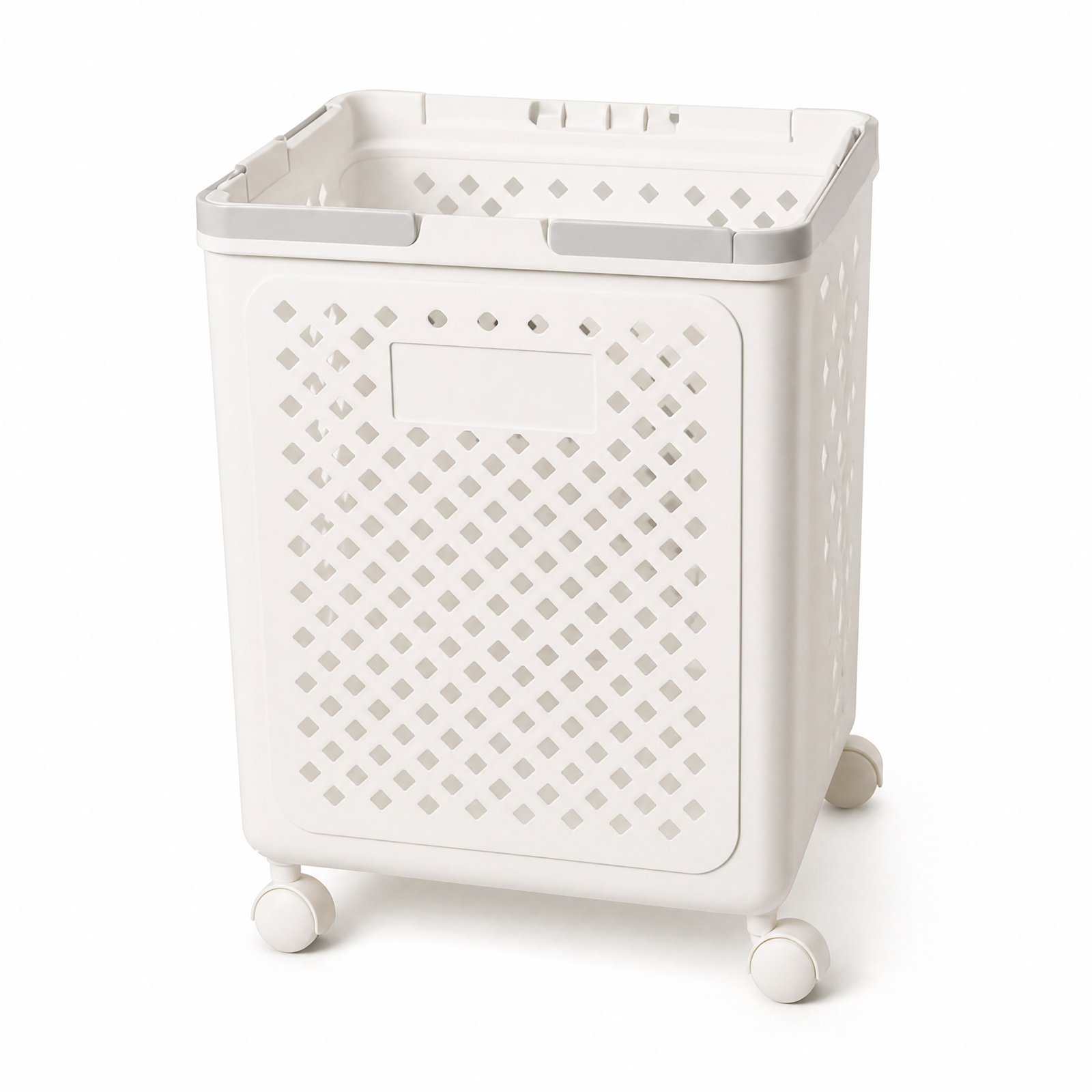 Collapsible Laundry Basket with Wheels and Handle (White)
