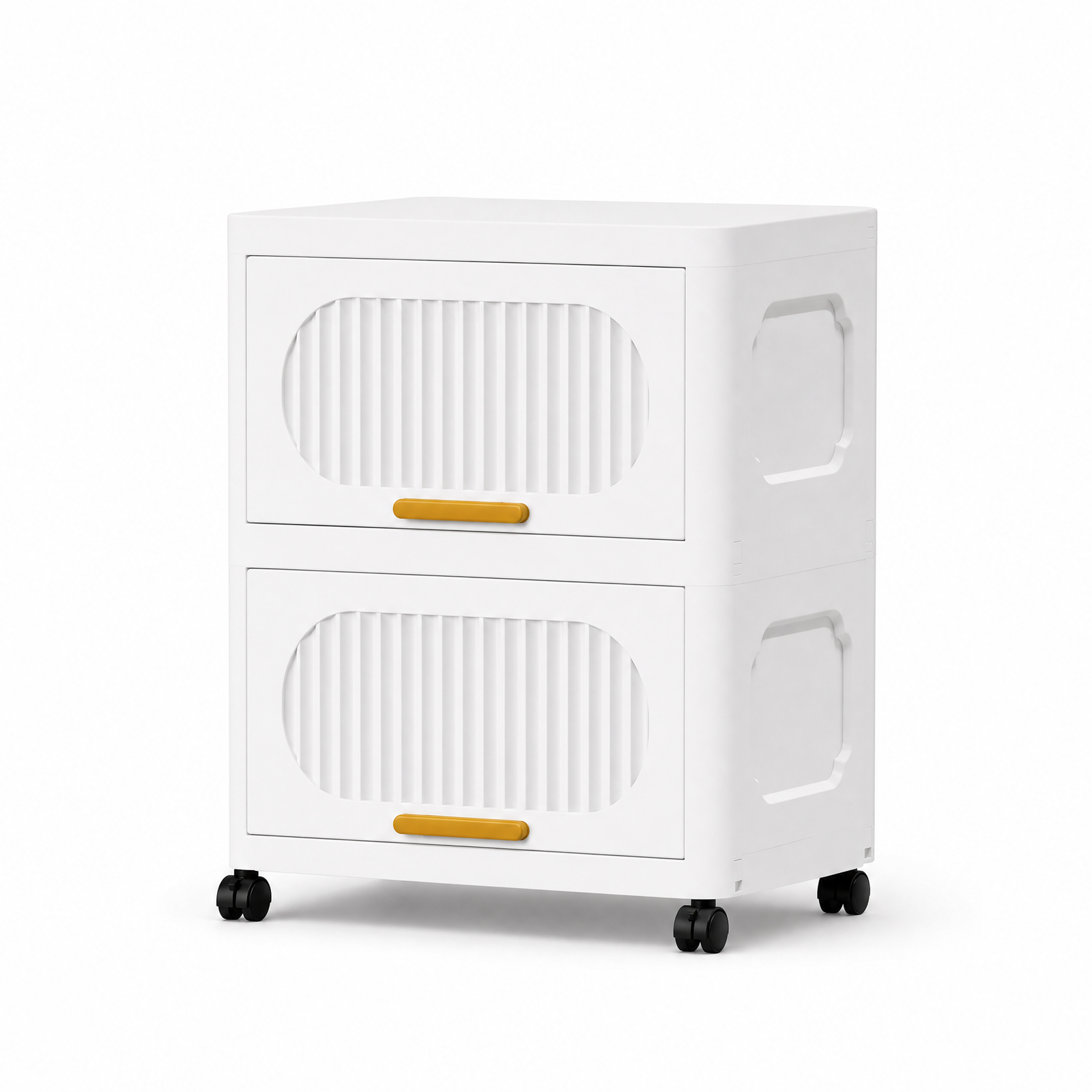 Stackable Collapsible Storage Boxes with Wheels and Doors –  2 Layer 40cm (White)