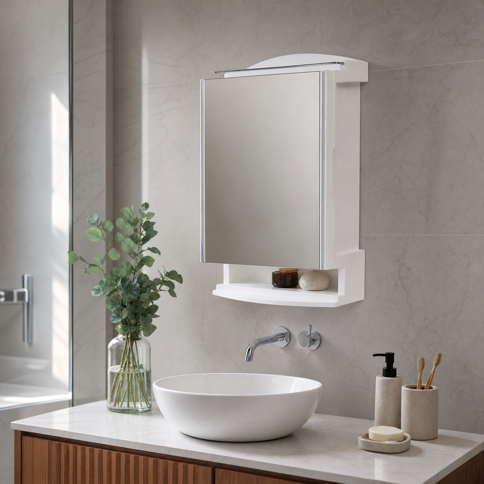 Saffire Mirror Cabinet For Home And Living Polypropylene Wall Shelf (Number of Shelves - 6, White)