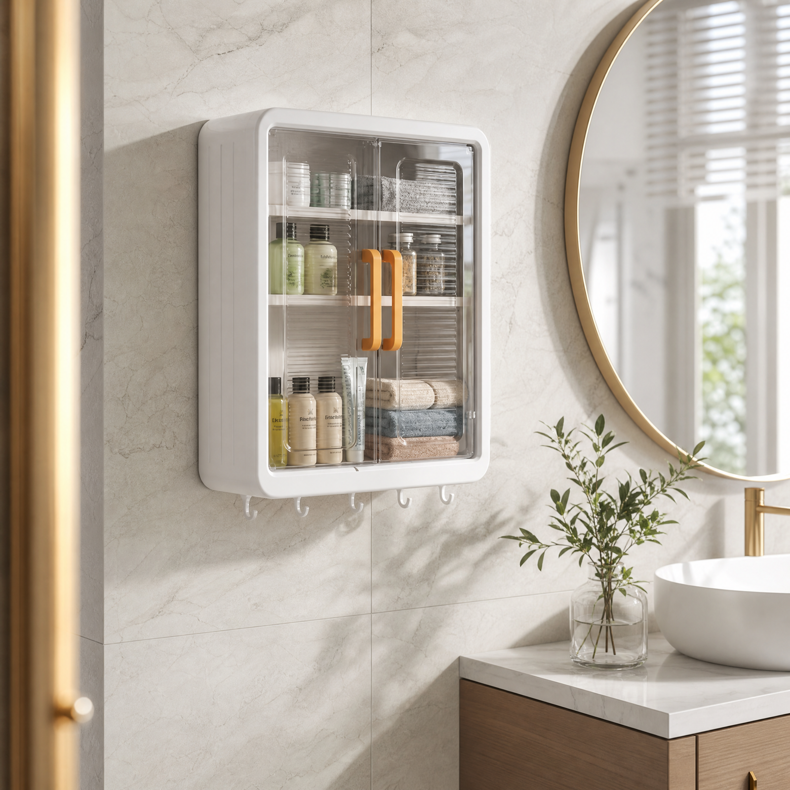 Bathroom Cabinet with 2 Doors (White, 32 x 40.5 x 13cm, 3 Layer)