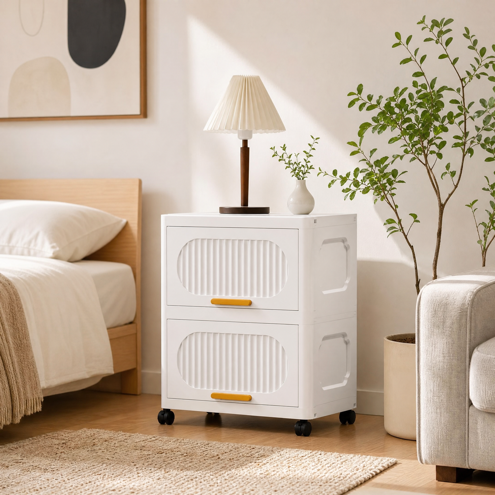 Stackable Collapsible Storage Boxes with Wheels and Doors –  2 Layer 40cm (White)