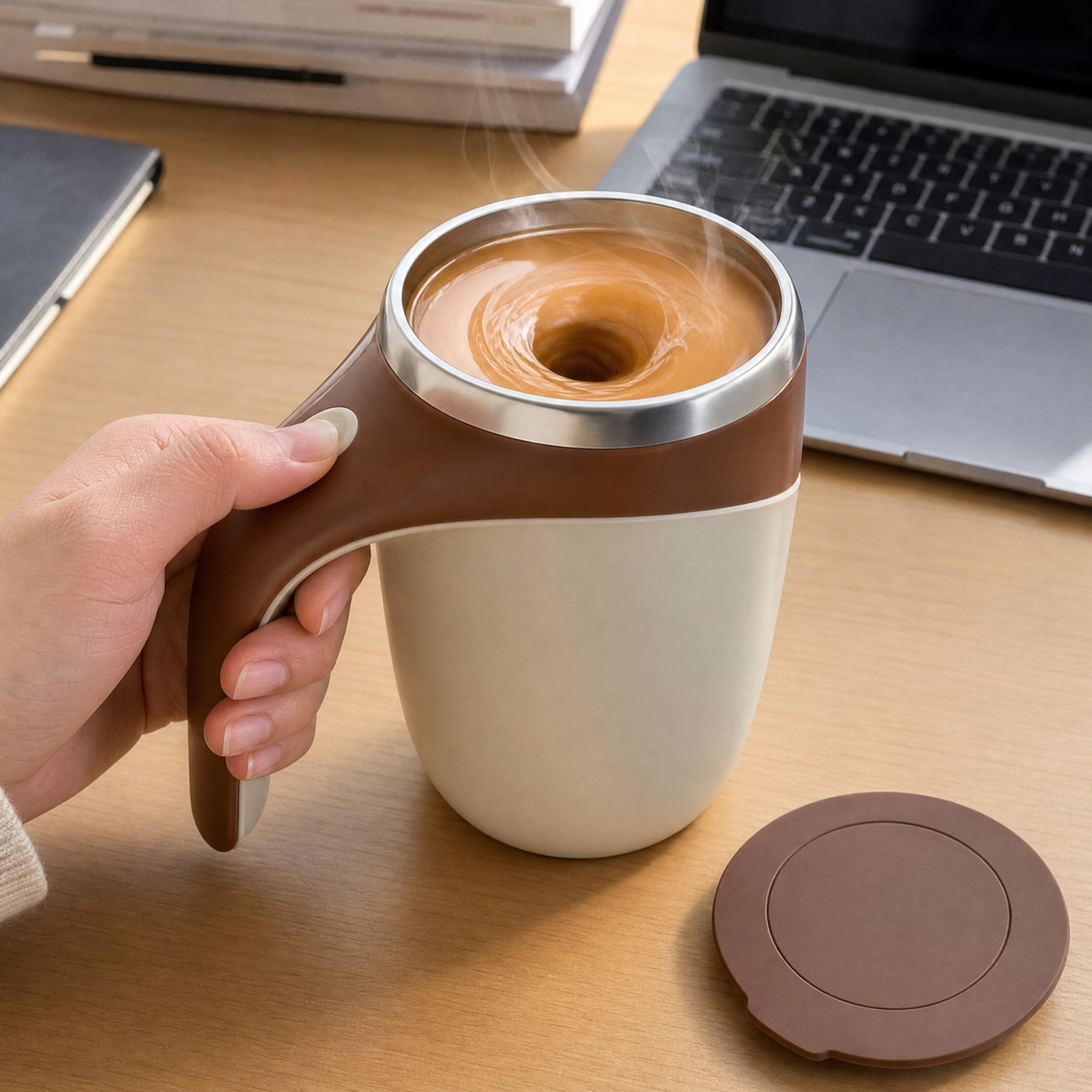 Self Stirring with Lid Automatic Magnetic Stirring Coffee Cup  (380 ml)
