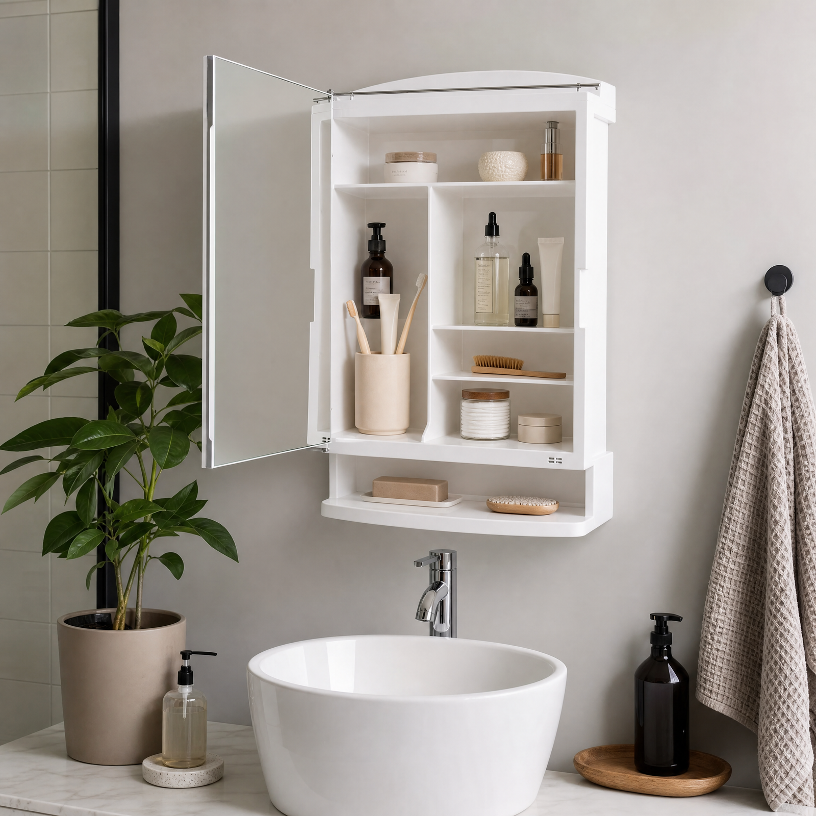 Saffire Mirror Cabinet For Home And Living Polypropylene Wall Shelf (Number of Shelves - 6, White)