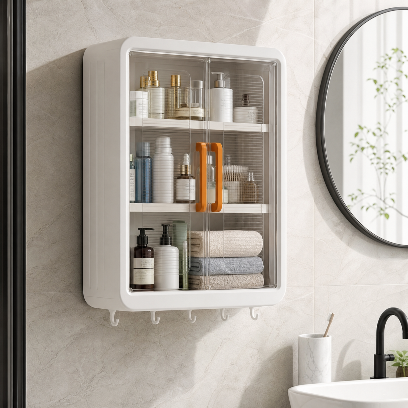 Bathroom Cabinet with 2 Doors (White, 32 x 40.5 x 13cm, 3 Layer)