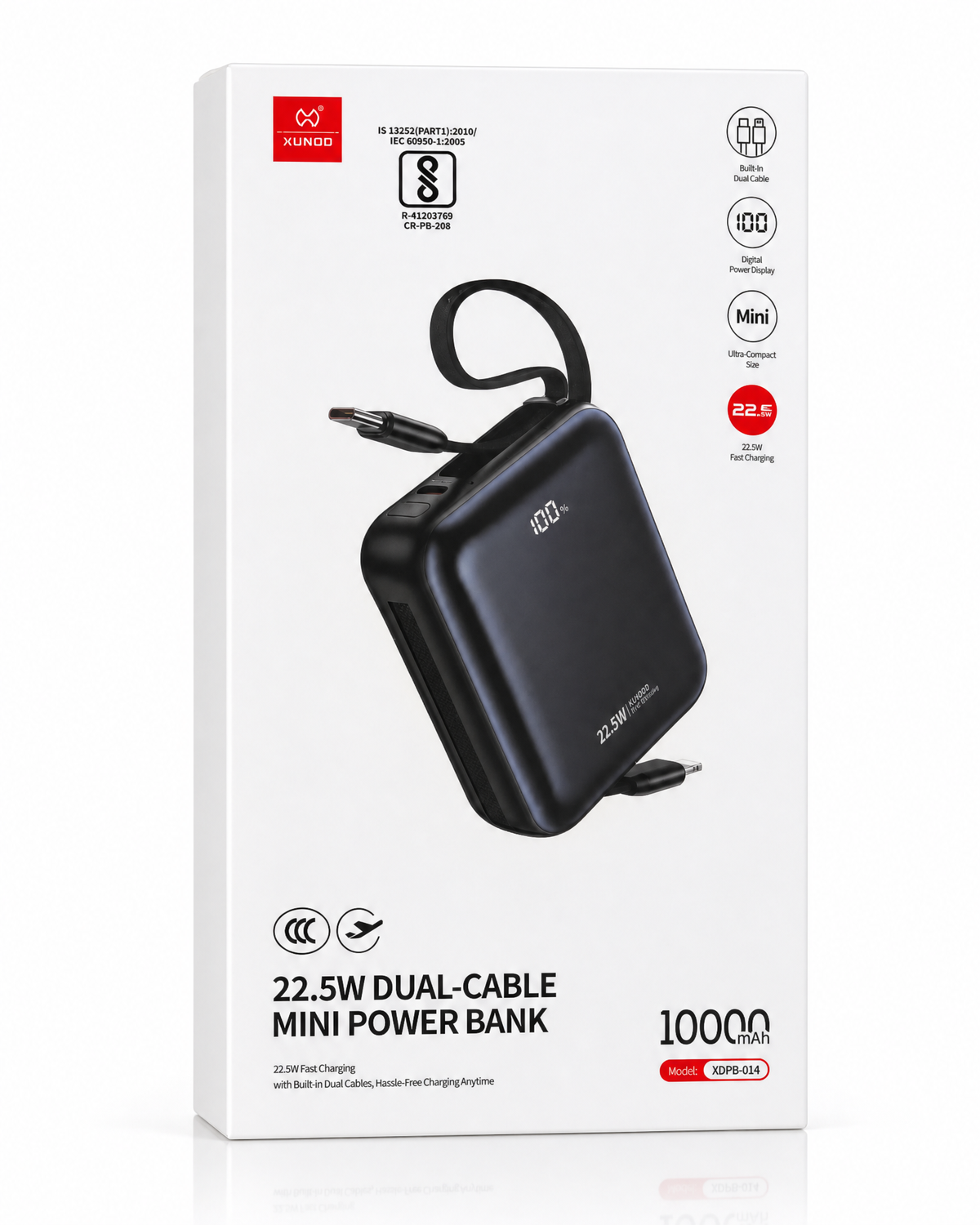 XUNDD XDPB-014 Dual Cable Mini Power Bank - 22.5W 10000mAh