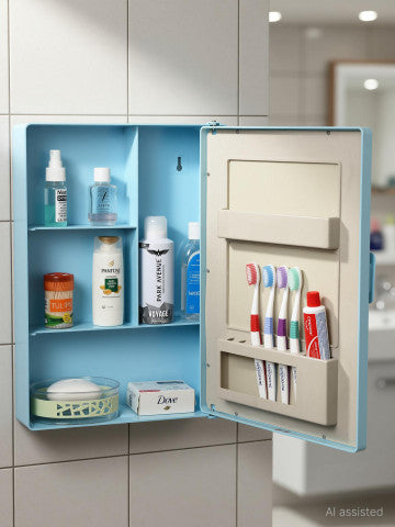ZOOM Blue Wall Shelf - mirror door detail
