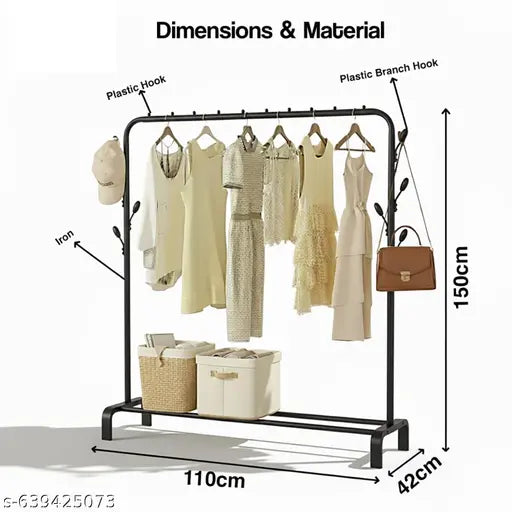 Heavy Duty Iron Garment Rack with 8 Branch Hooks - front view
